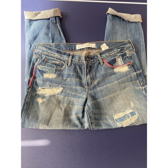 Abercrombie & Fitch Jeans 29 Patch Distressed Denim Raw Hem Mid Rise Boyfriend - Picture 6 of 12
